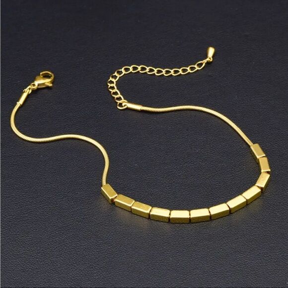 COPY - #40 Gold Square Charm Anklet Ankle Bracelet - Picture 1 of 7